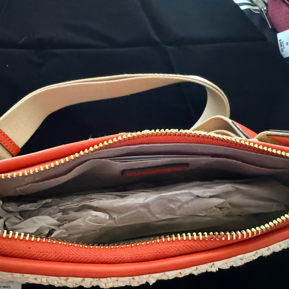 Michael Kors Orange and Cream Woven Crossbody Bag - Picture 6 of 10